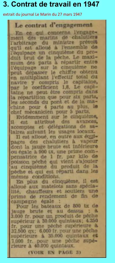 3. Contrat de travail en 1947 extrait du journal Le Marin du 27 mars 1947