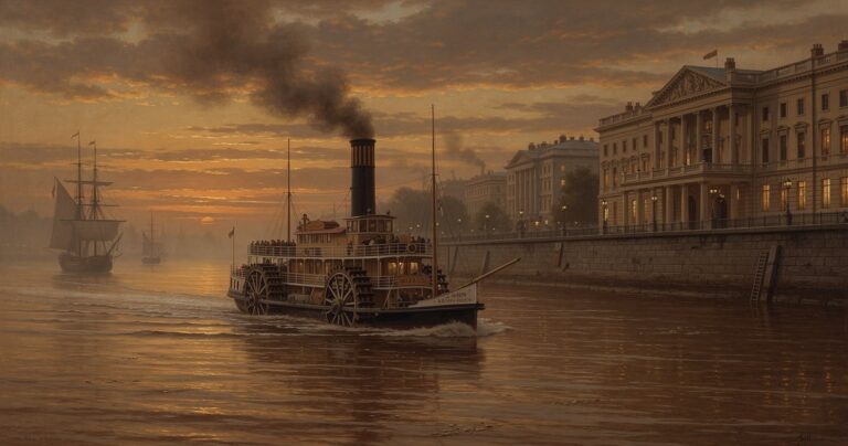 Bateau à vapeur du 19e siècle naviguant sur la Garonne devant le port de Bordeaux