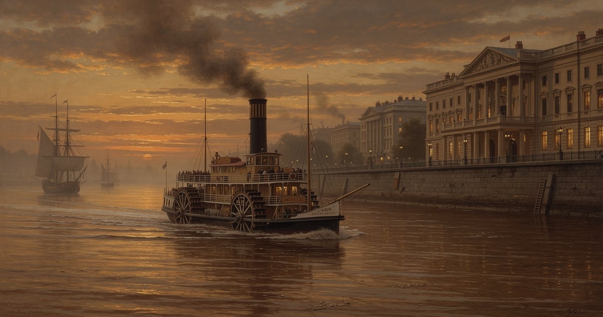 Bateau à vapeur du 19e siècle naviguant sur la Garonne devant le port de Bordeaux