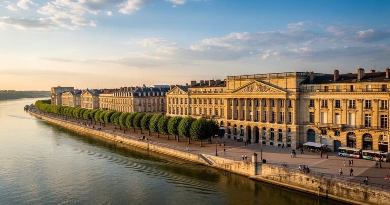 Vue des quais de Bordeaux le long de la Garonne avec les façades néoclassiques
