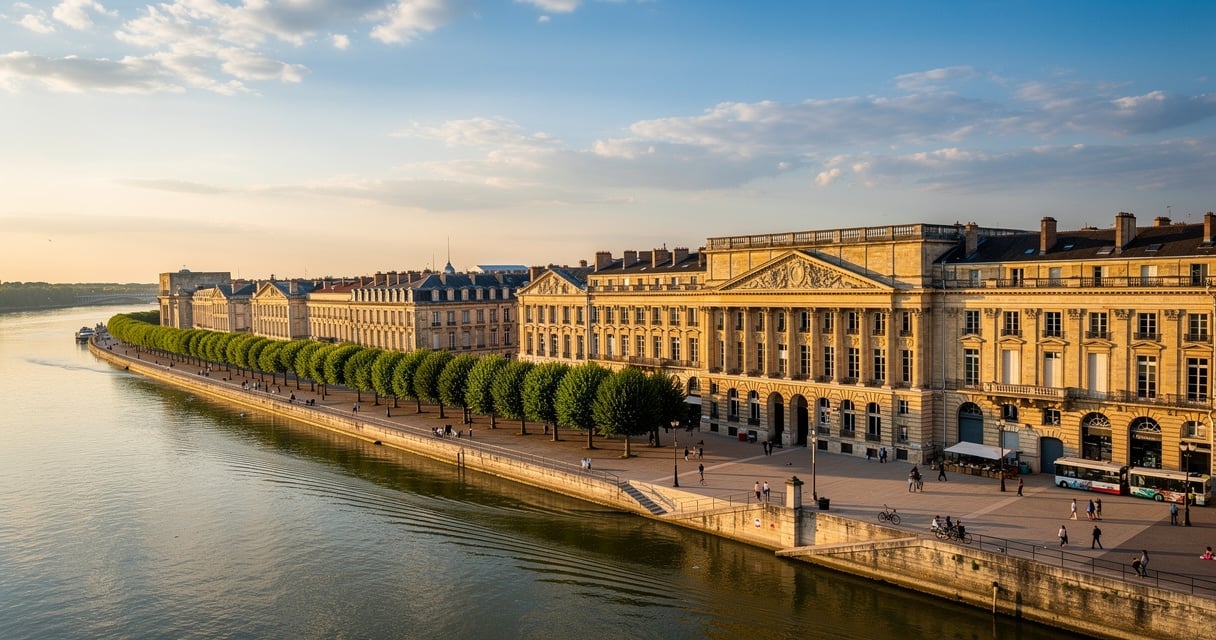Vue des quais de Bordeaux le long de la Garonne avec les façades néoclassiques