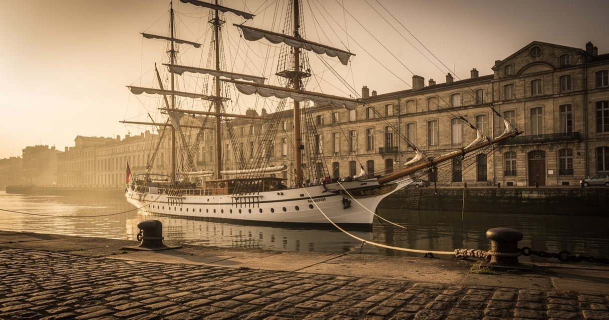 Trois-mâts barque amarré aux quais des Chartrons à Bordeaux à la fin du XIXe siècle