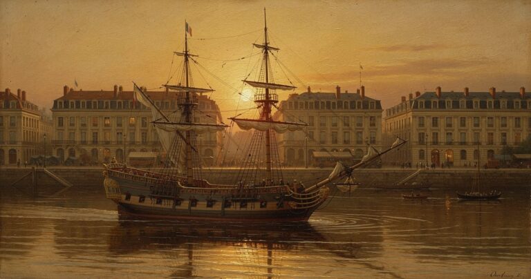 Voilier marchand bordelais amarré sur les quais de la Garonne au 19e siècle
